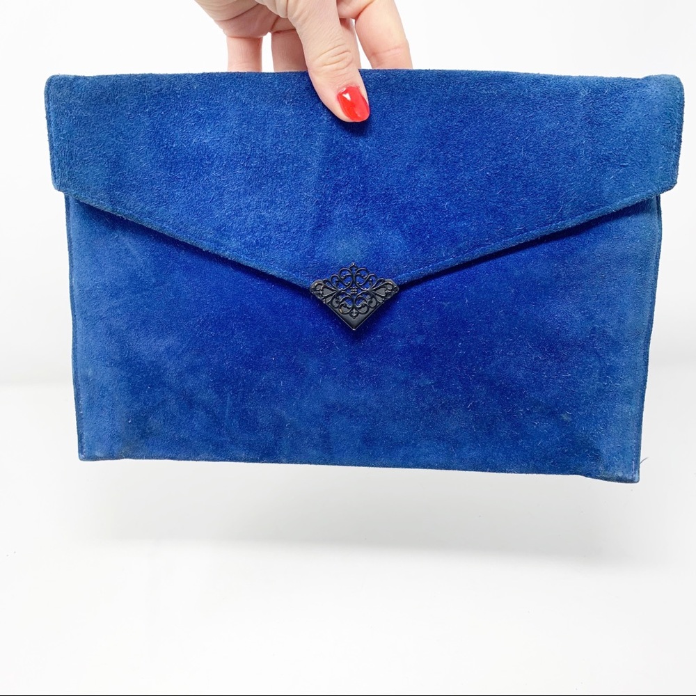 ๐5/$30 Vintage Blue Suede Envelop Clutch - Picture 7 of 9